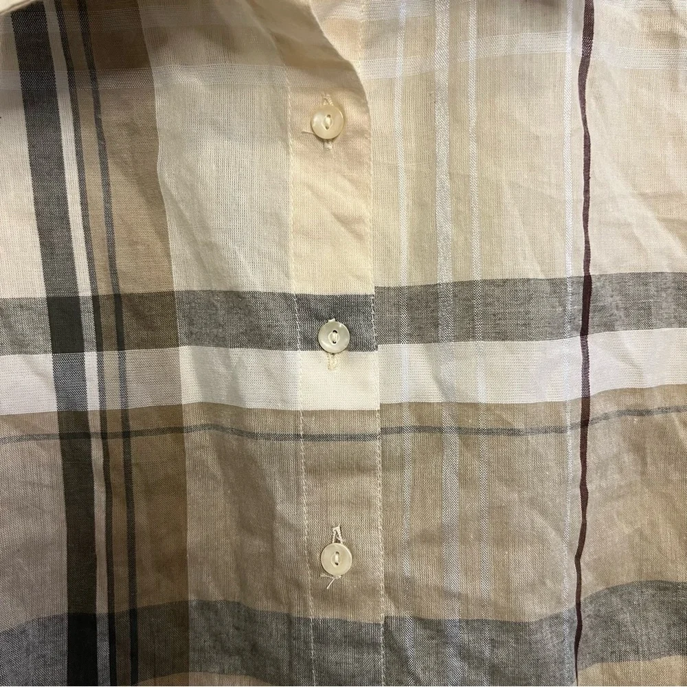 St. John's Bay Beige and Brown Plaid Shirt Minimalist Classic Western - Picture 3 of 8